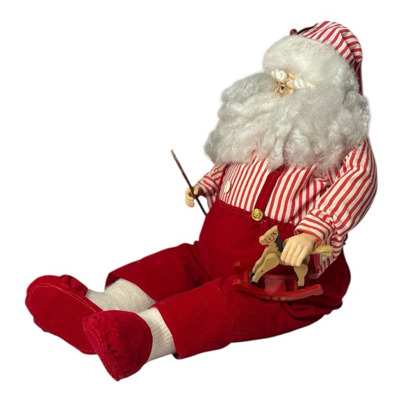 Vintage Sitting Santa with Slippers 13" Tall Rocking Horse Paint Brush Porcelain - Picture 3 of 11